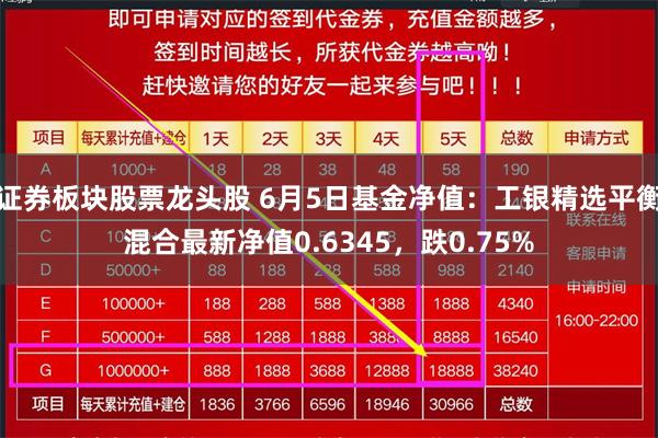 证券板块股票龙头股 6月5日基金净值：工银精选平衡混合最新净值0.6345，跌0.75%