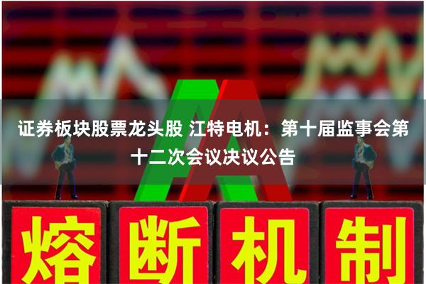 证券板块股票龙头股 江特电机：第十届监事会第十二次会议决议公告
