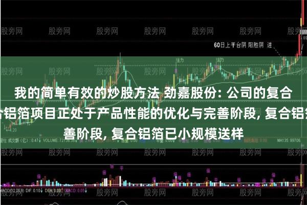 我的简单有效的炒股方法 劲嘉股份: 公司的复合铜箔项目及复合铝箔项目正处于产品性能的优化与完善阶段, 复合铝箔已小规模送样